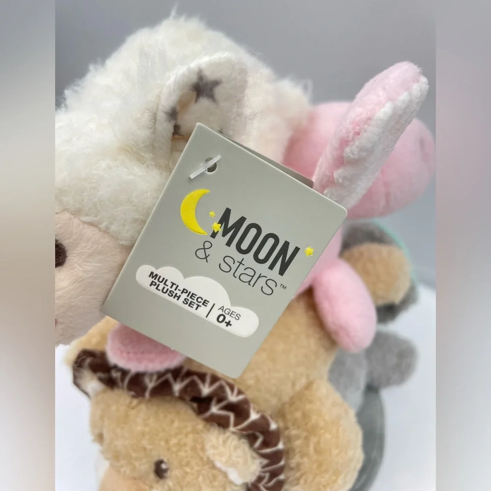 MOON & STARS Baby Plush Stacking Animal Rings W/ Crinkle Noise